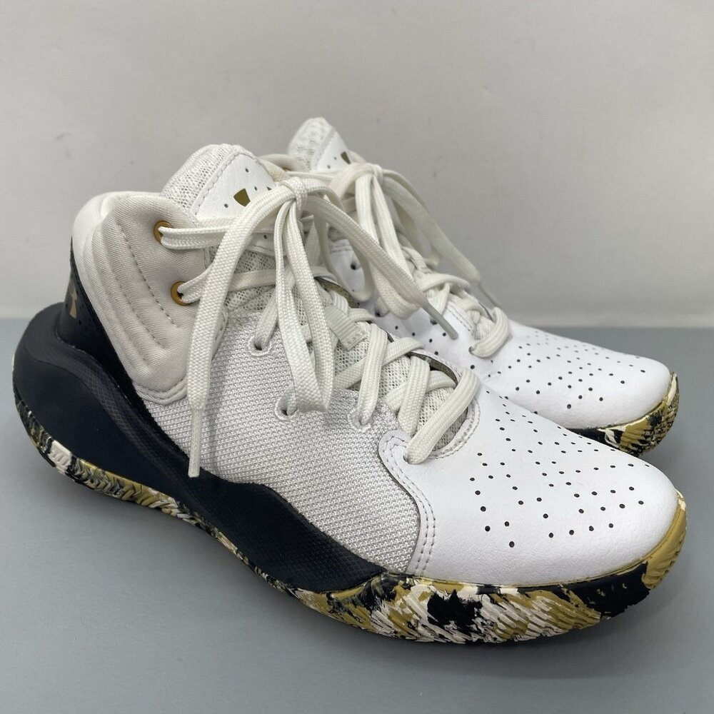Under Armour Jet 21 Sneakers Shoes Basketball Athletic White Black Kids 5